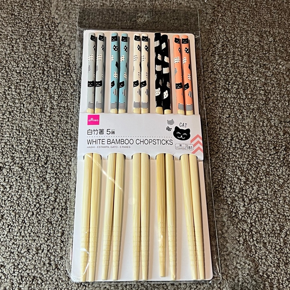 Daiso Japan Kitty Cat White Bamboo Chopsticks Pack of 5 Kawaii Neko Japanese 🐱